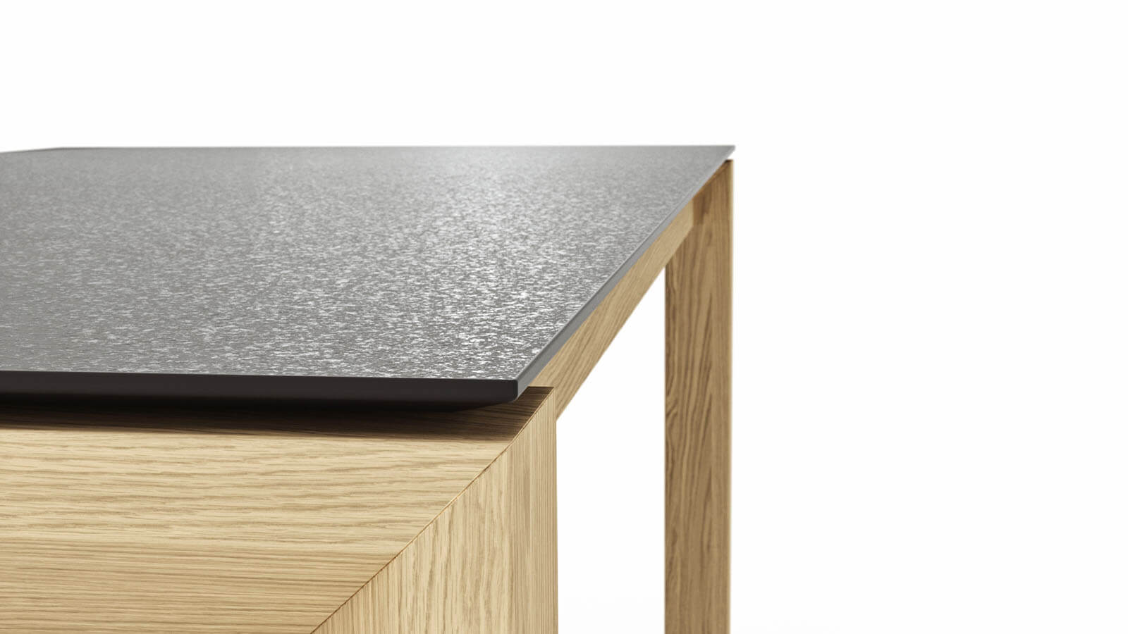 Moderner ausziehbarer Esstisch Global 5000 von Global Comfort mit dunkler Granit-Design-Platte und hellen Holzbeinen