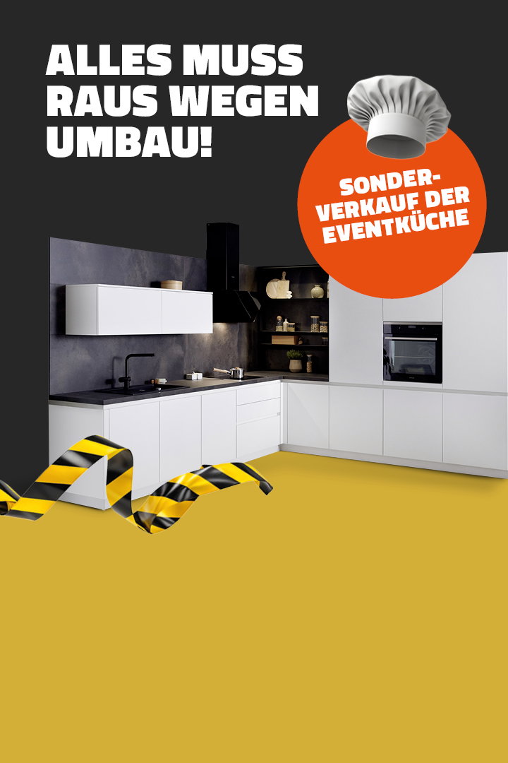 Mobiler Header: Alles muss raus wegen Umbau. Stark reduzierte Ausstellungsküchen.