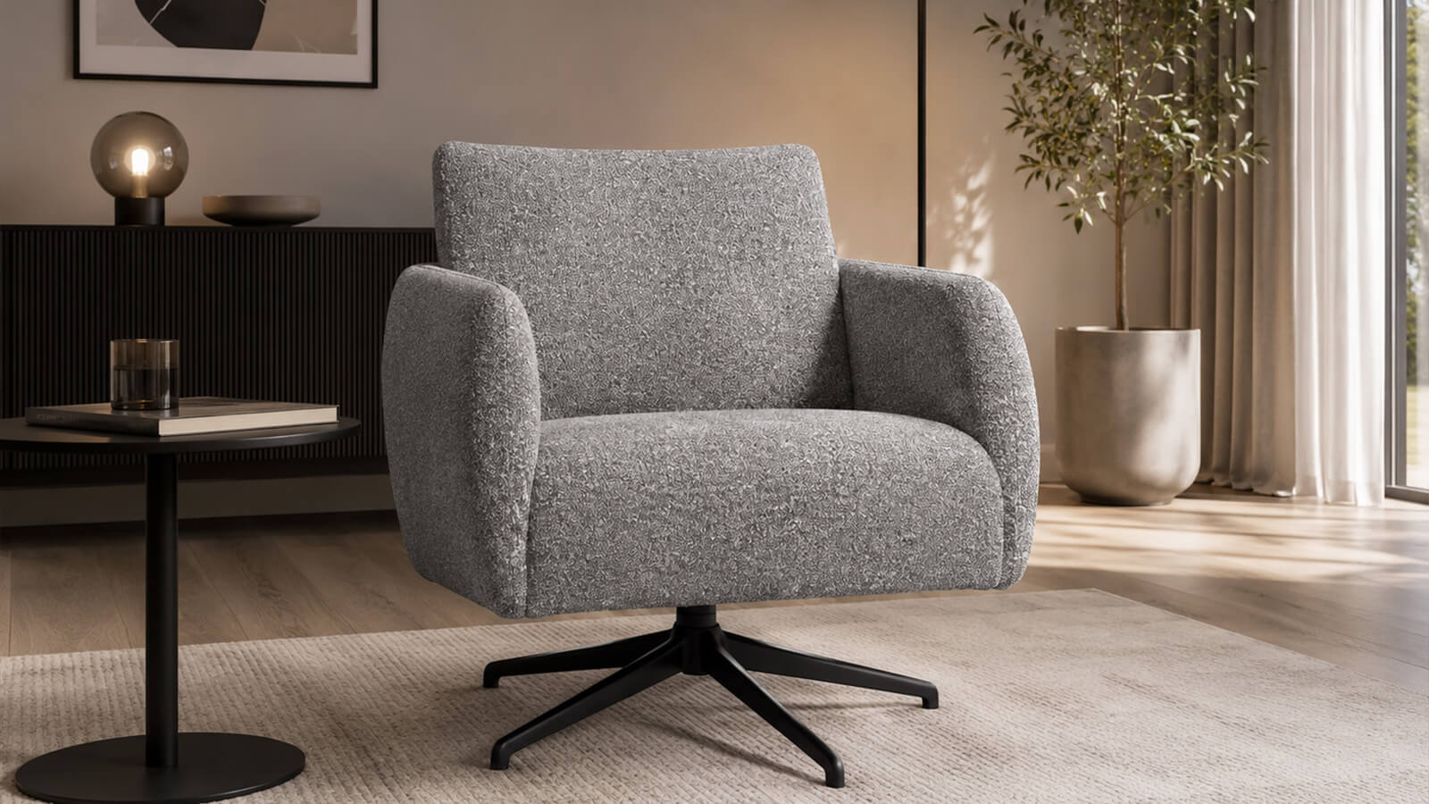 Eleganter Design-Sessel von Jakobsen Copenhagen in modernem Wohnambiente mit hochwertigen Materialien, stilvoller Einrichtung und skandinavischer Ästhetik. Der komfortable Loungesessel steht als Blickfang im Mittelpunkt einer harmonischen Wohnszene.