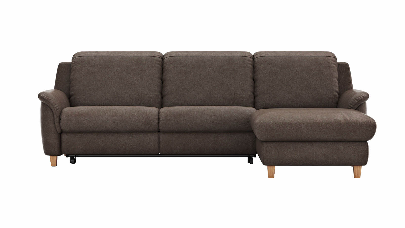 Ecksofa Cornella Classic in Mocca mit Longchair, bezogen mit weichem Microfaserstoff, großzügige Wohnlandschaft mit moderner Form und komfortabler Polsterung für ein gemütliches Wohnzimmerambiente