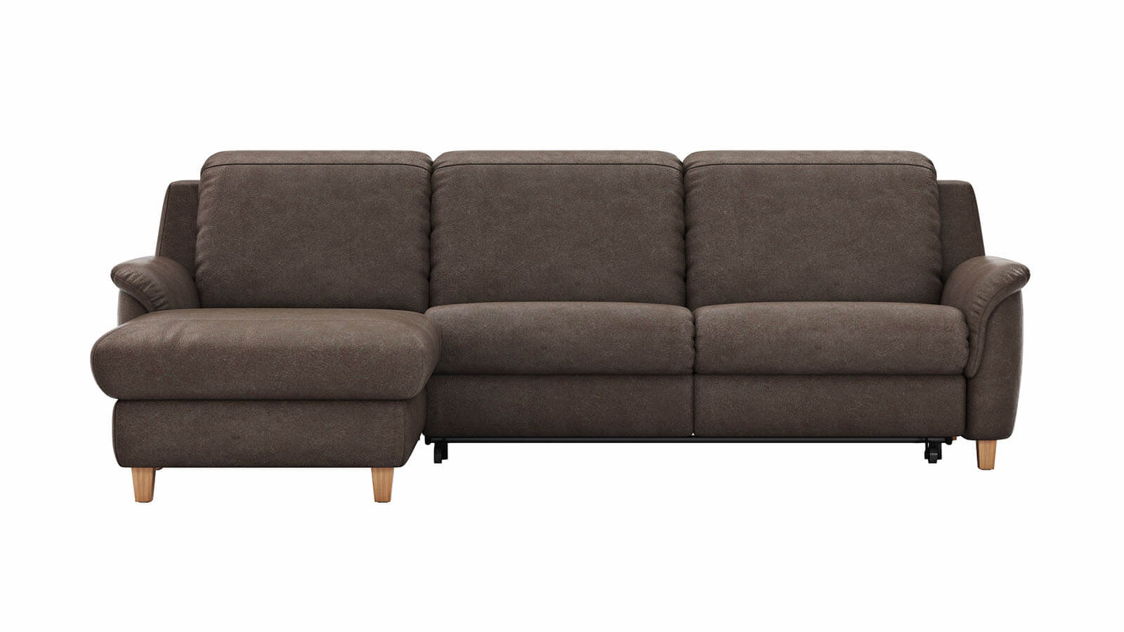 Ecksofa Cornella Classic in Mocca mit Longchair, bezogen mit weichem Microfaserstoff, großzügige Wohnlandschaft mit moderner Form und komfortabler Polsterung für ein gemütliches Wohnzimmerambiente