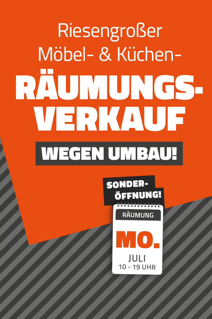 Mobiler Header Riesengroßer Möbel- & Küchen-Räumungsverkauf wegen Umbau bei Franke Home Company