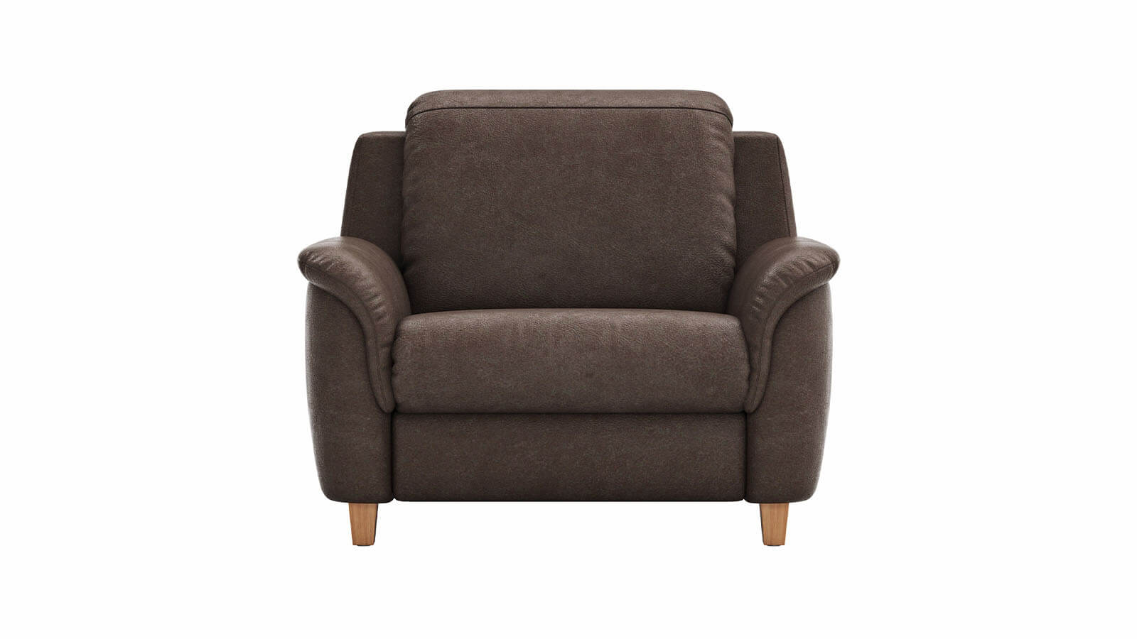 Sessel Cornella Classic in Mocca mit weichem Microfaserbezug, kompakter Einzelsessel mit komfortabler Polsterung und Holzgestell in Eiche-Dekor für das Wohnzimmer